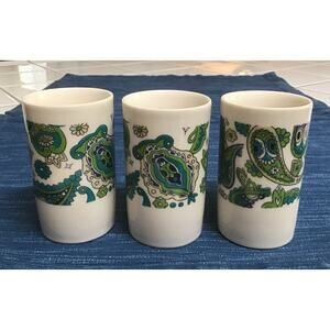 Japanese Porcelain 4" Tea Cup Lot Green Blue Paisley Pattern Naruto China 697A
